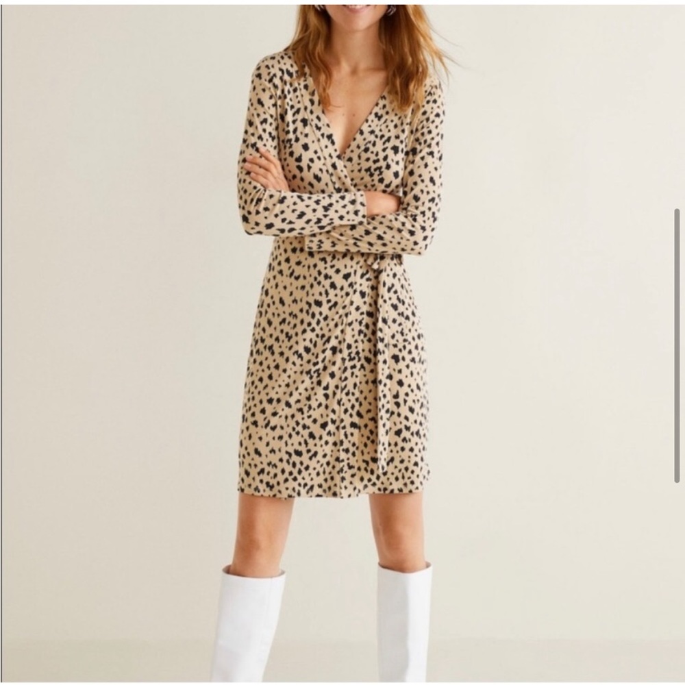 Mango Leopard print wrap dress - size large
